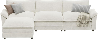 YESHOMY Sectional Modular Sofa L Shaped Chenille Fabric Couch with High Supportive & Soft Sponges and Removable Ottoman, Sleeper Comfy Upholstered Furniture for Living Room, White