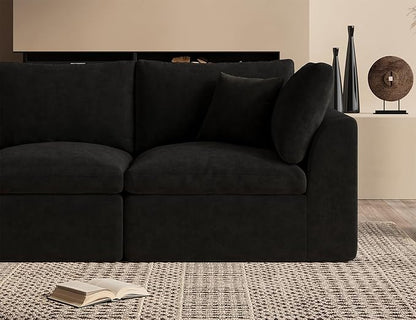 110" Cloud Sectional Couches for Living Room, Boneless L-Shape Couch with Ottoman, 3 Seater Modular Sectional Sofa, Black