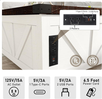Farmhouse Lift Top Coffee Table with Storage, Wood Square Center Table with Charging Station&USB Port, Living Room Table w/Large Hidden Space, for Living Room, Bedroom, Home Office, White
