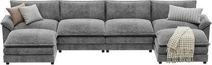 YESHOMY Sectional Modular Sofa U Shaped Chenille Fabric Couch with High Supportive & Soft Sponges and Removable Ottoman, Sleeper Comfy Upholstered Furniture for Living Room, Grey
