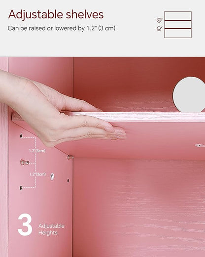 SUNMORY 6 Tier Tree Bookshelf, Tall Bookcase with Storage Cabinet, Modern Narrow Bookshelves Organizer, Floor Standing Book Shelf for Bedroom/Living Room/Home Office/Corner, Pink