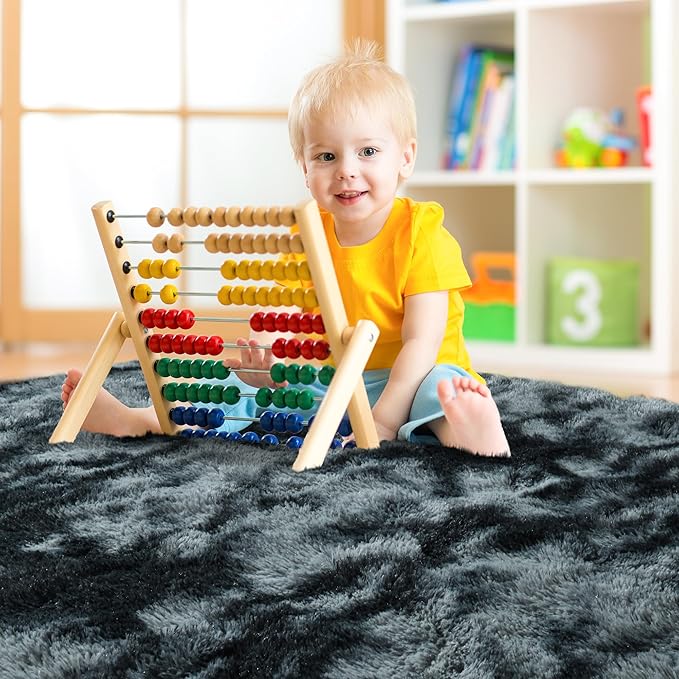 Noahas Fluffy 4x6 Area Rugs for Bedroom Living Room,Tie-Dyed Black and Grey Thick Shag Throw Floor Carpet,Soft Shaggy Bedside Non-Slip Plush Dorm Nursery Kids Rug