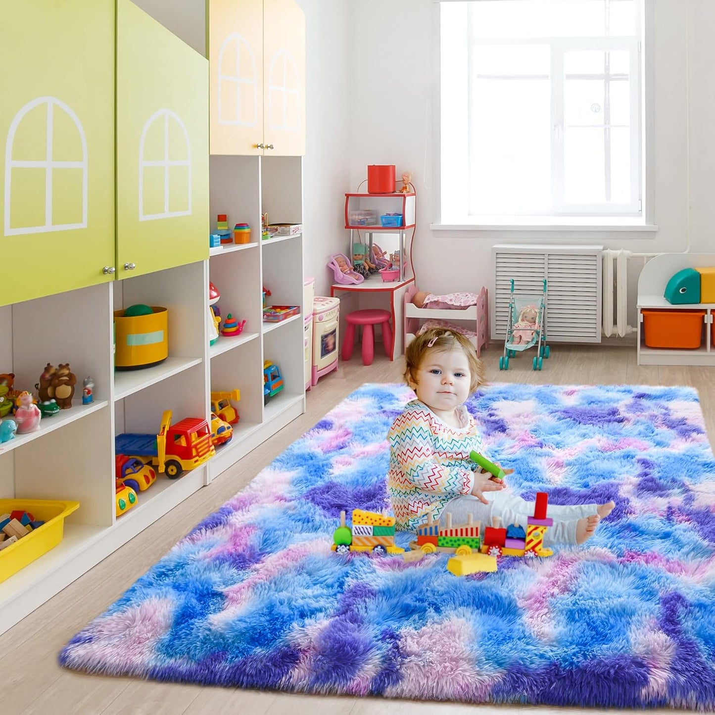 Noahas Fluffy 4x6 Area Rugs for Living Room,Tie-Dyed Blue and Purple Rugs for Bedroom,Thick Shag Throw Floor Carpet,Soft Shaggy Bedside Non-Slip Plush Dorm Nursery Kids Rug Home Decor Aesthetic