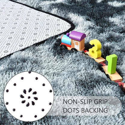 Noahas Fluffy 4x6 Area Rugs for Bedroom Living Room,Tie-Dyed Black and Grey Thick Shag Throw Floor Carpet,Soft Shaggy Bedside Non-Slip Plush Dorm Nursery Kids Rug