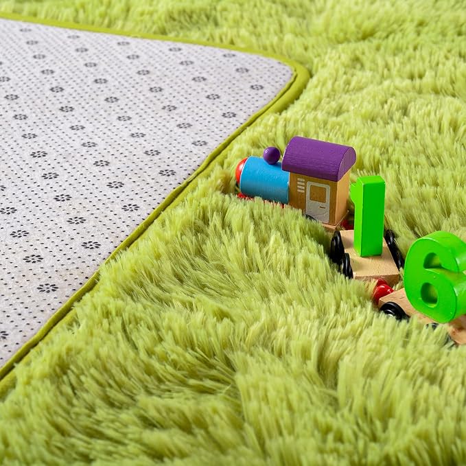 Noahas Fluffy Green Area Rugs for Bedroom Living Room,4x5.3 Feet Thick Shag Throw Floor Carpet,Soft Shaggy Non-Slip Plush Dorm Nursery Kids Rug Home Decor Aesthetic