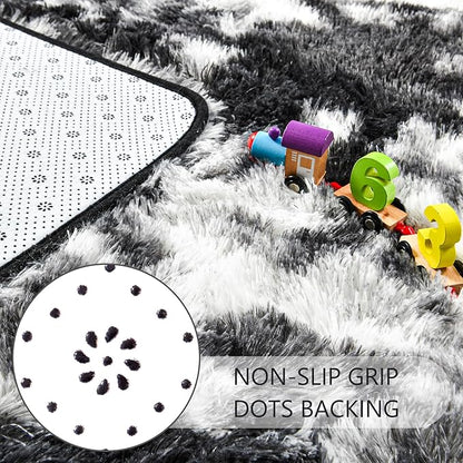 Noahas Fluffy 4x6 Area Rugs for Bedroom Living Room,Tie-Dyed Black and White Thick Shag Throw Floor Carpet,Soft Shaggy Bedside Non-Slip Plush Dorm Nursery Kids Rug