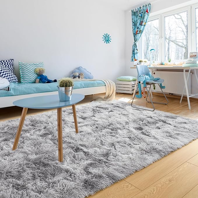Noahas 8x10 Area Rugs for Living Room,Tie-Dyed Grey Area Rug,Big Shaggy Rugs for Bedroom,Fluffy Large Carpet,Soft Kids Rug Non Slip Reduce Noise Room Decor
