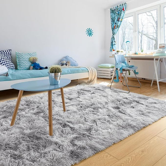 Noahas 8x10 Area Rugs for Living Room,Tie-Dyed Grey Area Rug,Big Shaggy Rugs for Bedroom,Fluffy Large Carpet,Soft Kids Rug Non Slip Reduce Noise Room Decor