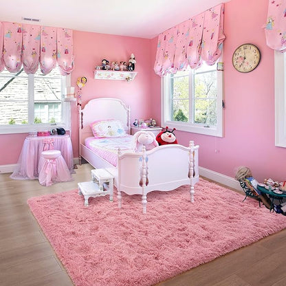Noahas Fluffy Blush Area Rugs for Bedroom Living Room,4x5.3 Feet Thick Shag Throw Floor Carpet,Soft Shaggy Non-Slip Plush Dorm Nursery Kids Rug Home Decor Aesthetic