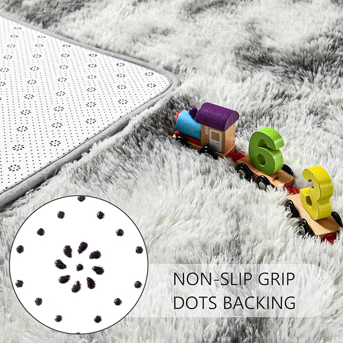 Noahas Large Fluffy 8x10 Area Rugs for Living Room Bedroom,Tie-Dyed Grey and White Thick Shag Throw Rug,Big Soft Shaggy Bedside Non-Slip Plush Dorm Nursery Kids Carpet