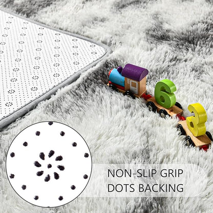 Noahas Large Fluffy 8x10 Area Rugs for Living Room Bedroom,Tie-Dyed Grey and White Thick Shag Throw Rug,Big Soft Shaggy Bedside Non-Slip Plush Dorm Nursery Kids Carpet