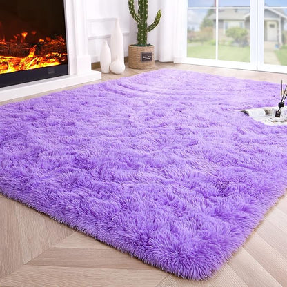 Noahas Fluffy 4x6 Purple Rugs for Bedroom Girls,Shaggy Kids Rug,Thick Shag Throw Floor Carpet,Soft Non-Slip Dorm Nursery Area Rugs for Living Room Home Decor