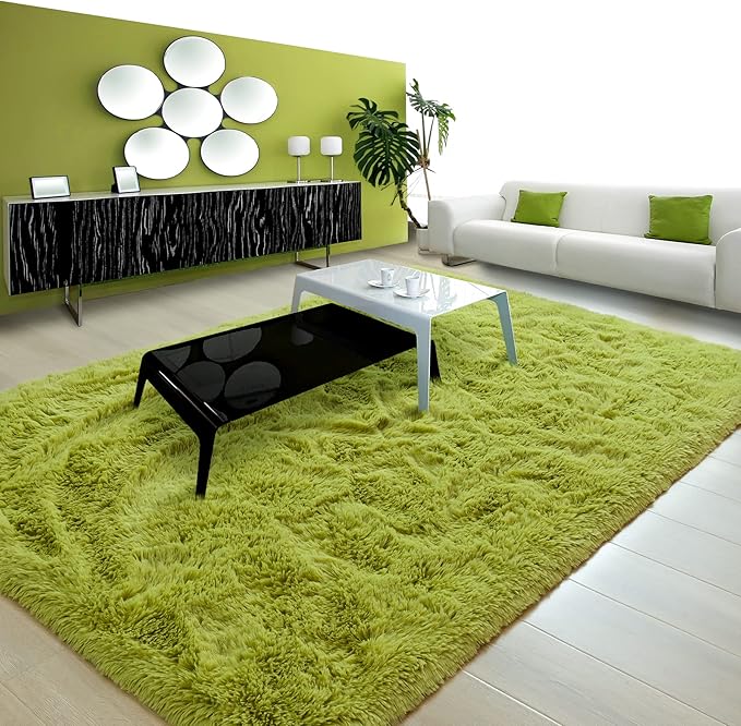 Noahas Fluffy Green Area Rugs for Bedroom Living Room,4x5.3 Feet Thick Shag Throw Floor Carpet,Soft Shaggy Non-Slip Plush Dorm Nursery Kids Rug Home Decor Aesthetic