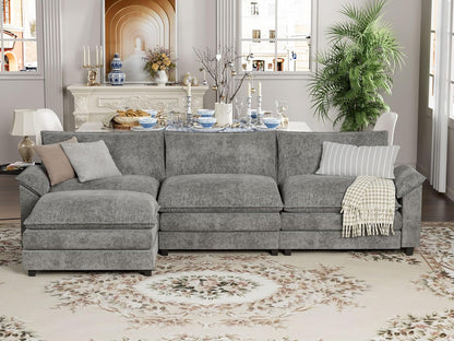 YESHOMY Sectional Modular Sofa L Shaped Chenille Fabric Couch with High Supportive & Soft Sponges and Removable Ottoman, Sleeper Comfy Upholstered Furniture for Living Room, Grey