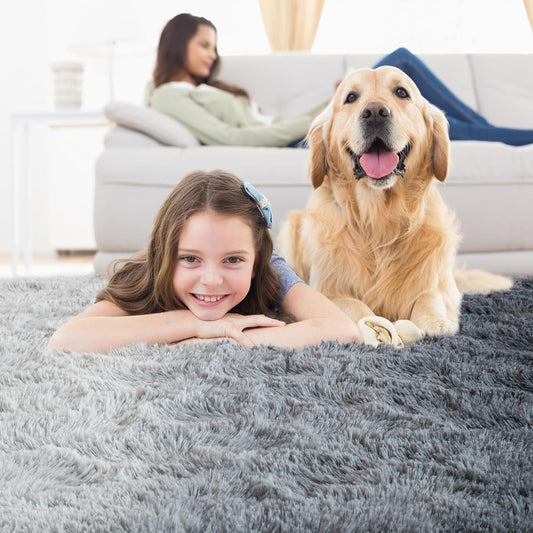 Noahas Fuzzy Rugs for Bedroom,4x6 Tie-Dyed Black and Grey Area Rug,Fluffy Thick Shag Carpet,Fuzzy Living Room Rugs,Soft Kids Rug Non Slip Reduce Noise Room Decor