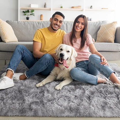 Noahas 8x10 Area Rugs for Living Room,Tie-Dyed Grey Area Rug,Big Shaggy Rugs for Bedroom,Fluffy Large Carpet,Soft Kids Rug Non Slip Reduce Noise Room Decor