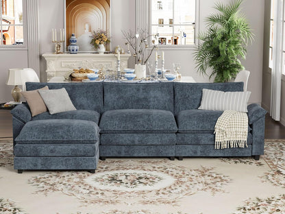 YESHOMY Sectional Modular Sofa L Shaped Chenille Fabric Couch with High Supportive & Soft Sponges and Removable Ottoman, Sleeper Comfy Upholstered Furniture for Living Room, Blue