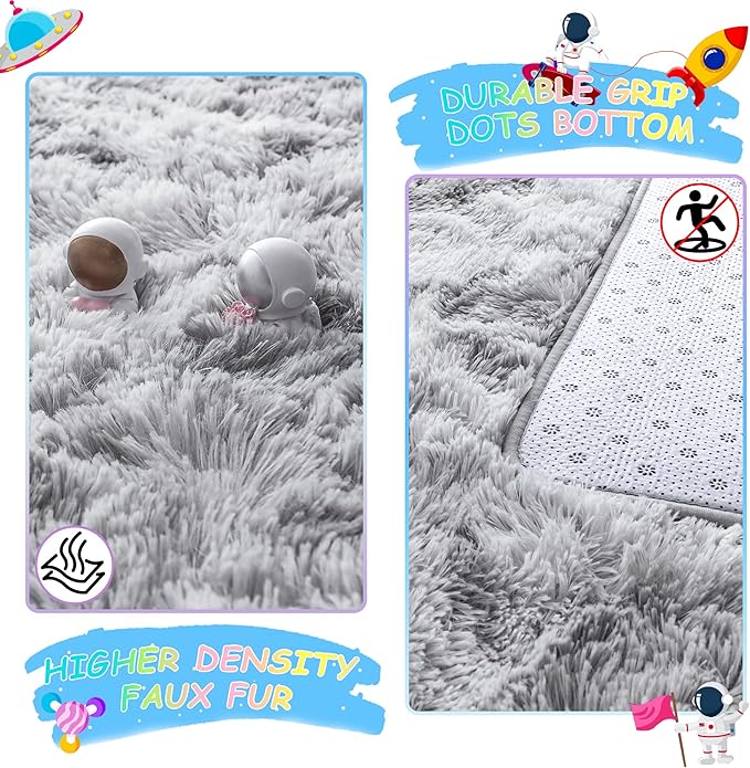 Noahas 8x10 Area Rugs for Living Room,Tie-Dyed Grey Area Rug,Big Shaggy Rugs for Bedroom,Fluffy Large Carpet,Soft Kids Rug Non Slip Reduce Noise Room Decor