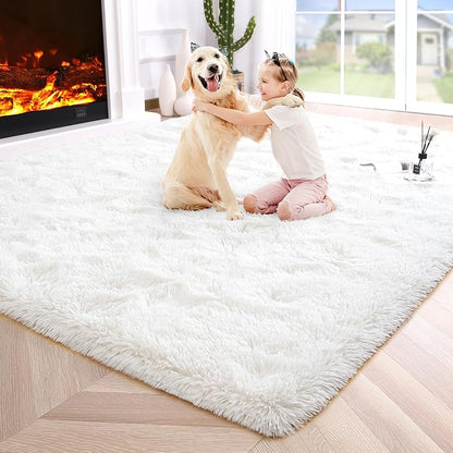 Noahas Fluffy Cream White 4x6 Area Rugs for Bedroom Living Room,Thick Shag Throw Floor Carpet,Soft Shaggy Bedside Non-Slip Plush Dorm Nursery Kids Rug
