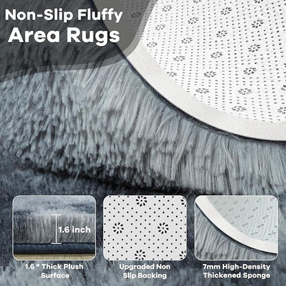 Noahas Fluffy 4x6 Area Rugs for Bedroom Living Room,Tie-Dyed Blue and Grey Thick Shag Throw Floor Carpet,Soft Shaggy Bedside Non-Slip Plush Dorm Nursery Kids Rug