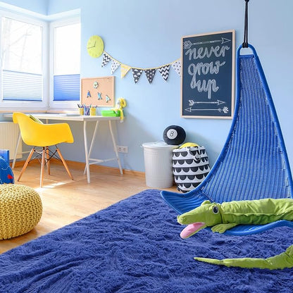 Noahas Fluffy Bedroom Rug Plush Fuzzy Rugs for Kids Room Living Room, Soft Shaggy Nursery Rug Furry Floor Carpet Modern Indoor Bedroom Decor Cute Boys Girls Room Rug, 4x5.3 Feet, Light Navy