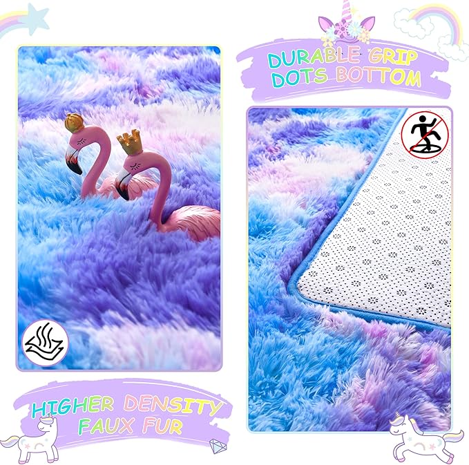 Noahas Fluffy 4x6 Area Rugs for Living Room,Tie-Dyed Blue and Purple Rugs for Bedroom,Thick Shag Throw Floor Carpet,Soft Shaggy Bedside Non-Slip Plush Dorm Nursery Kids Rug Home Decor Aesthetic