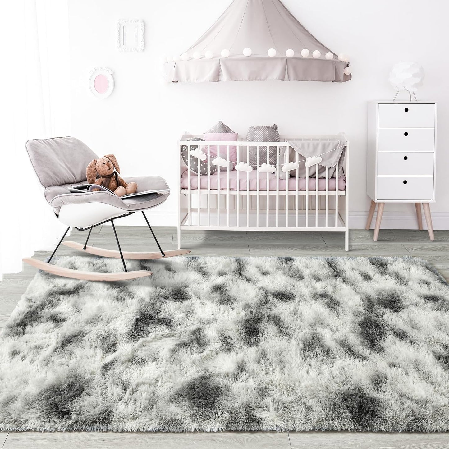 Noahas Large Fluffy 8x10 Area Rugs for Living Room Bedroom,Tie-Dyed Grey and White Thick Shag Throw Rug,Big Soft Shaggy Bedside Non-Slip Plush Dorm Nursery Kids Carpet