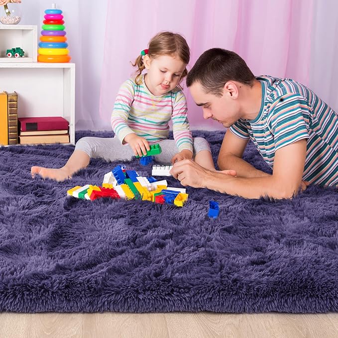 Noahas Fluffy 4x6 Taro Purple Rugs for Bedroom Girls,Shaggy Kids Rug,Thick Shag Throw Floor Carpet,Soft Non-Slip Dorm Nursery Area Rugs for Living Room Home Decor