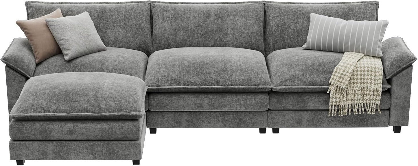 YESHOMY Sectional Modular Sofa L Shaped Chenille Fabric Couch with High Supportive & Soft Sponges and Removable Ottoman, Sleeper Comfy Upholstered Furniture for Living Room, Grey