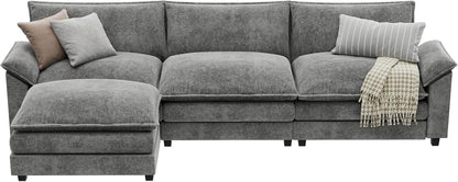YESHOMY Sectional Modular Sofa L Shaped Chenille Fabric Couch with High Supportive & Soft Sponges and Removable Ottoman, Sleeper Comfy Upholstered Furniture for Living Room, Grey