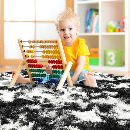 Noahas Fluffy 4x6 Area Rugs for Bedroom Living Room,Tie-Dyed Black and White Thick Shag Throw Floor Carpet,Soft Shaggy Bedside Non-Slip Plush Dorm Nursery Kids Rug