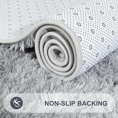 Noahas Fuzzy Rugs for Bedroom,4x6 Tie-Dyed Black and Grey Area Rug,Fluffy Thick Shag Carpet,Fuzzy Living Room Rugs,Soft Kids Rug Non Slip Reduce Noise Room Decor