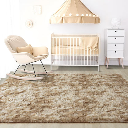 Noahas Fluffy 4x6 Area Rugs for Bedroom Living Room,Tie-Dyed Beige Thick Shag Throw Floor Carpet,Soft Shaggy Bedside Non-Slip Plush Dorm Nursery Kids Rug