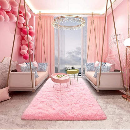 Noahas Fluffy 4x5.3 Pink Rugs for Bedroom Girls,Shaggy Kids Rug,Thick Shag Throw Floor Carpet,Soft Non-Slip Dorm Nursery Area Rugs for Living Room Home Decor Aesthetic
