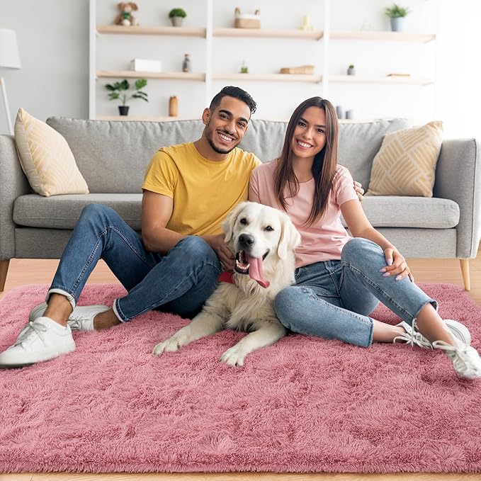 Noahas Fluffy Blush Area Rugs for Bedroom Living Room,4x5.3 Feet Thick Shag Throw Floor Carpet,Soft Shaggy Non-Slip Plush Dorm Nursery Kids Rug Home Decor Aesthetic