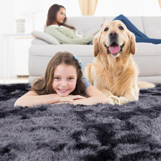 Noahas 8x10 Area Rugs for Living Room,Tie-Dyed Black and Dark Grey Area Rug,Big Shaggy Rugs for Bedroom,Fluffy Large Carpet,Soft Kids Rug Non Slip Reduce Noise Room Decor