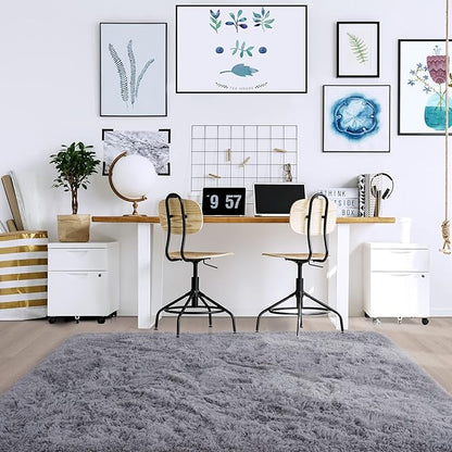 Noahas Fluffy Grey Area Rugs for Bedroom Living Room,4x5.3 Feet Thick Shag Throw Floor Carpet,Soft Shaggy Non-Slip Plush Dorm Nursery Kids Rug Home Decor Aesthetic