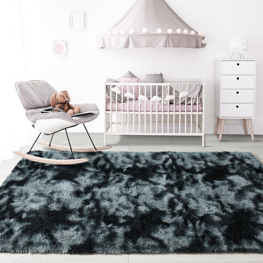 Noahas Fluffy 4x6 Area Rugs for Bedroom Living Room,Tie-Dyed Black and Grey Thick Shag Throw Floor Carpet,Soft Shaggy Bedside Non-Slip Plush Dorm Nursery Kids Rug