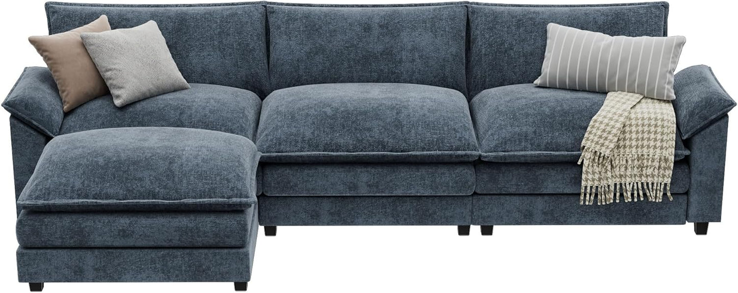 YESHOMY Sectional Modular Sofa L Shaped Chenille Fabric Couch with High Supportive & Soft Sponges and Removable Ottoman, Sleeper Comfy Upholstered Furniture for Living Room, Blue