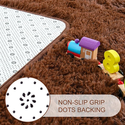 Noahas Fluffy Brown Area Rugs for Bedroom Living Room,4x5.3 Feet Thick Shag Throw Floor Carpet,Soft Shaggy Non-Slip Plush Dorm Nursery Kids Rug Home Decor Aesthetic