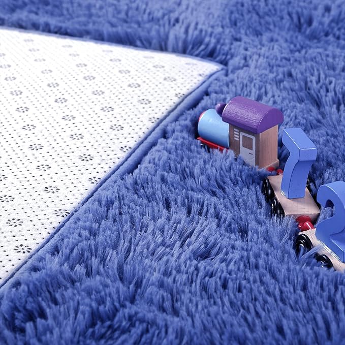 Noahas Fluffy Bedroom Rug Plush Fuzzy Rugs for Kids Room Living Room, Soft Shaggy Nursery Rug Furry Floor Carpet Modern Indoor Bedroom Decor Cute Boys Girls Room Rug, 4x5.3 Feet, Light Navy