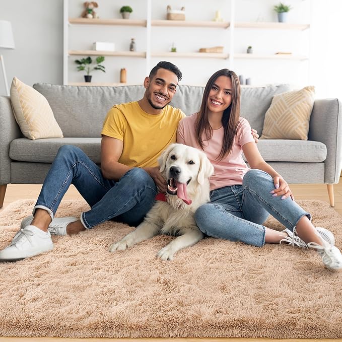 Noahas Fluffy Beige Area Rugs for Bedroom Living Room,4x5.3 Feet Thick Shag Throw Floor Carpet,Soft Shaggy Non-Slip Plush Dorm Nursery Kids Rug Home Decor Aesthetic