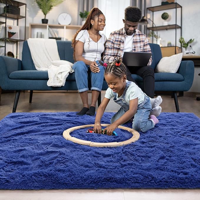 Noahas Fluffy Bedroom Rug Plush Fuzzy Rugs for Kids Room Living Room, Soft Shaggy Nursery Rug Furry Floor Carpet Modern Indoor Bedroom Decor Cute Boys Girls Room Rug, 4x5.3 Feet, Light Navy