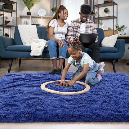 Noahas Fluffy Bedroom Rug Plush Fuzzy Rugs for Kids Room Living Room, Soft Shaggy Nursery Rug Furry Floor Carpet Modern Indoor Bedroom Decor Cute Boys Girls Room Rug, 4x5.3 Feet, Light Navy