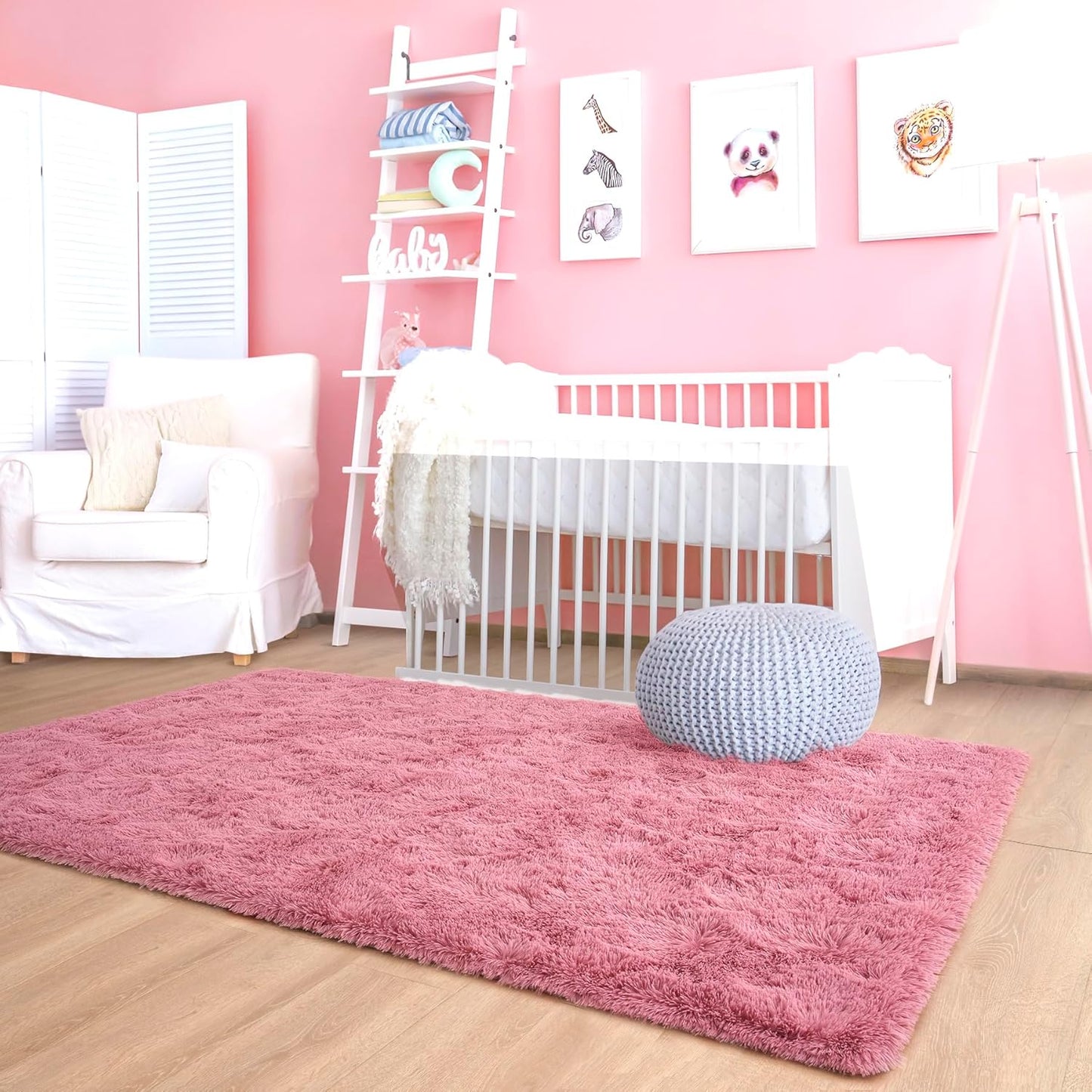 Noahas Fluffy Blush Area Rugs for Bedroom Living Room,4x5.3 Feet Thick Shag Throw Floor Carpet,Soft Shaggy Non-Slip Plush Dorm Nursery Kids Rug Home Decor Aesthetic