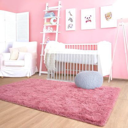 Noahas Fluffy Blush Area Rugs for Bedroom Living Room,4x5.3 Feet Thick Shag Throw Floor Carpet,Soft Shaggy Non-Slip Plush Dorm Nursery Kids Rug Home Decor Aesthetic