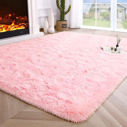Noahas Fluffy 4x5.3 Pink Rugs for Bedroom Girls,Shaggy Kids Rug,Thick Shag Throw Floor Carpet,Soft Non-Slip Dorm Nursery Area Rugs for Living Room Home Decor Aesthetic