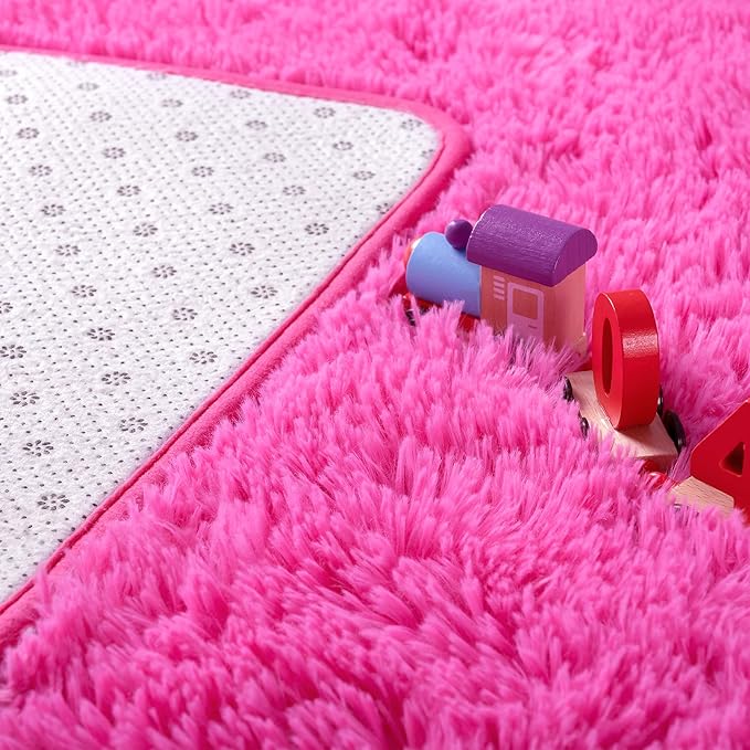 Noahas Fluffy 4x6 Hot Pink Rugs for Bedroom Girls,Shaggy Kids Rug,Thick Shag Throw Carpet,Soft Non-Slip Dorm Nursery Area Rugs for Living Room Home Decor Aesthetic