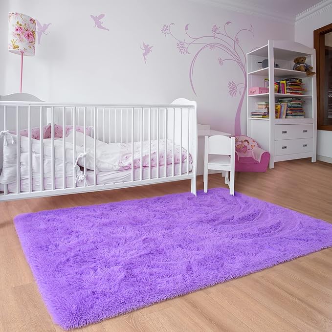 Noahas Fluffy 4x6 Purple Rugs for Bedroom Girls,Shaggy Kids Rug,Thick Shag Throw Floor Carpet,Soft Non-Slip Dorm Nursery Area Rugs for Living Room Home Decor