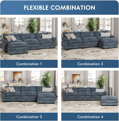 YESHOMY Sectional Modular Sofa L Shaped Chenille Fabric Couch with High Supportive & Soft Sponges and Removable Ottoman, Sleeper Comfy Upholstered Furniture for Living Room, Blue
